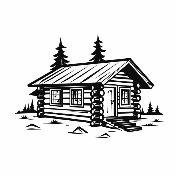 Simple Cabin Illustration Clean And Bold Black And White Art