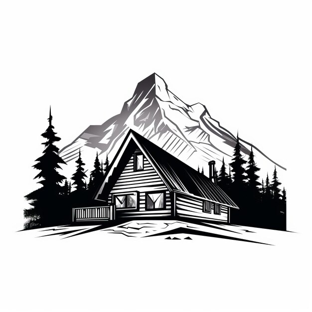 Simple Cabin Illustration Clean And Bold Black And White Art