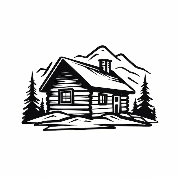 Simple Cabin In The Mountains Vector Design Icons