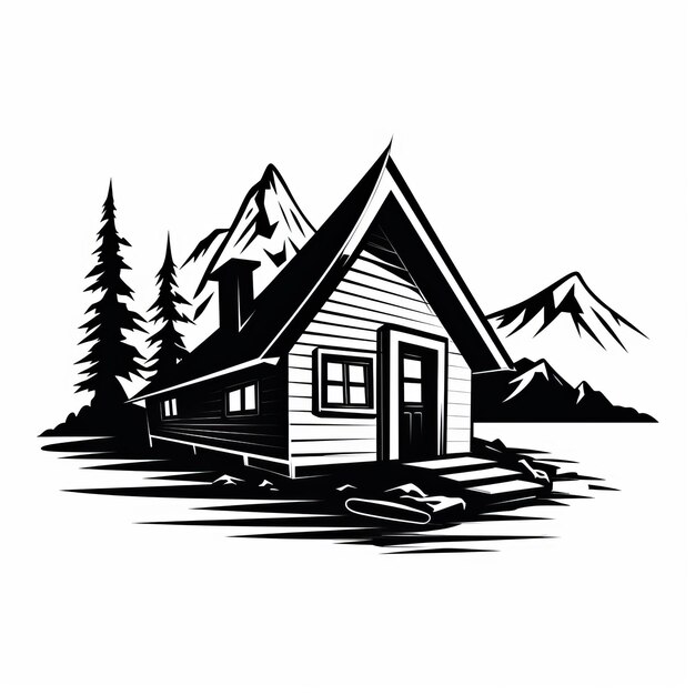 Photo simple cabin silhouette vector art bold black and white graphic