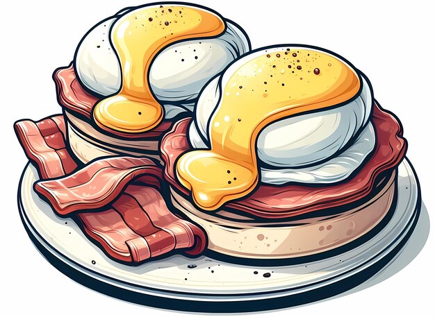 写真 皿の上にあるベネディクトの卵のシンプルな漫画イラスト