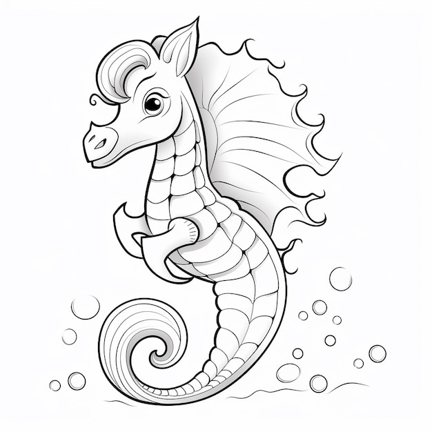 A simple cartoon sea horse for a childs coloring book