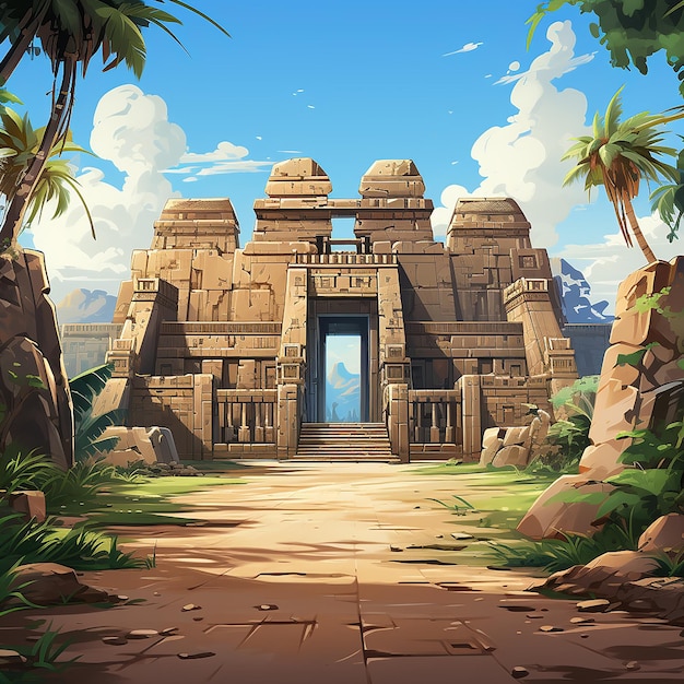 Simple Cartoon VectorStyle Front of Ancient Temple