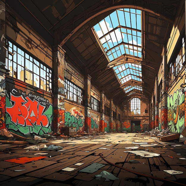 Простой мультфильм VectorStyle внутри заброшенного здания