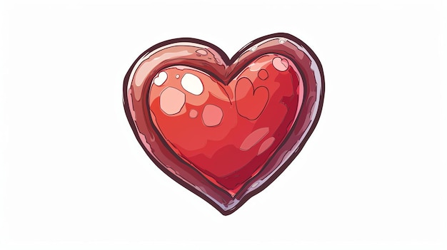 A simple cartoonstyle illustration of a red heart The heart is outlined in black and has a few white spots on its surface