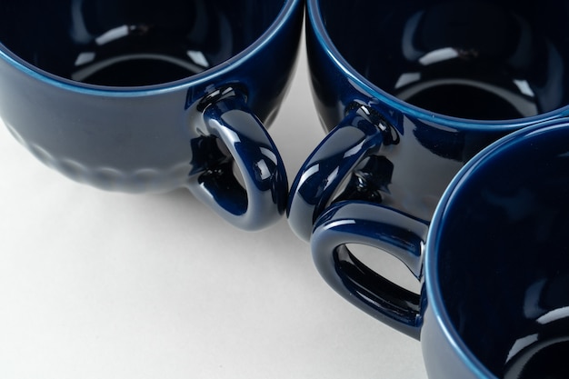 Simple ceramic blue crockery on kitchen counter