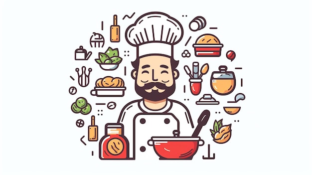 Photo simple chef doodle line vector white background tagging generative ai