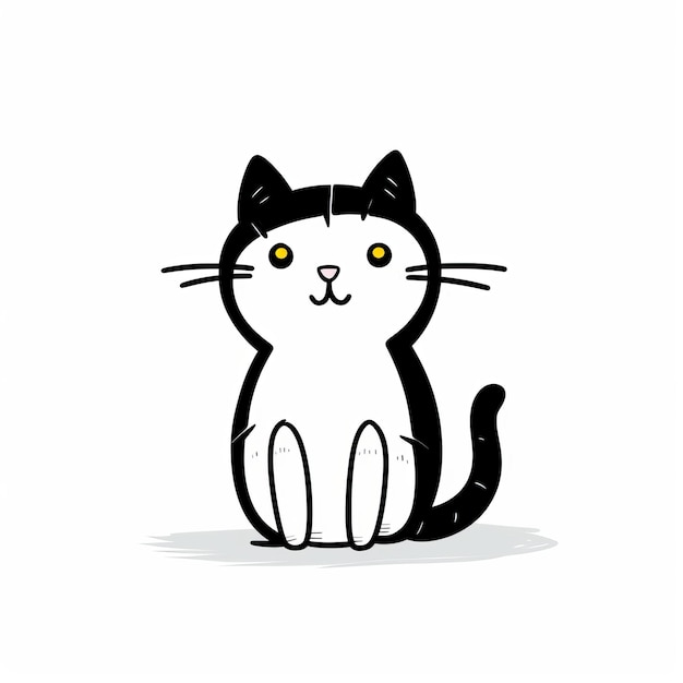 Simple Children's Drawing Of A Cute Cat On A White Background