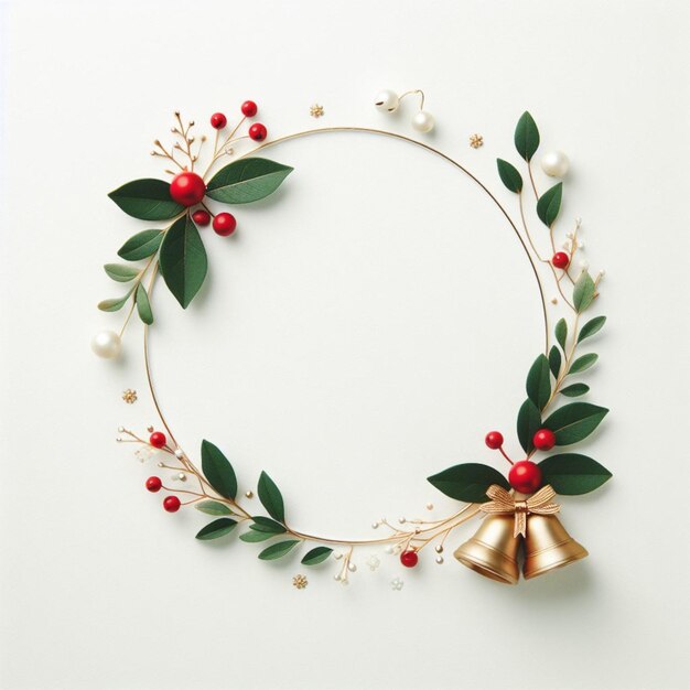 Photo simple christmas frame with leaves ai image