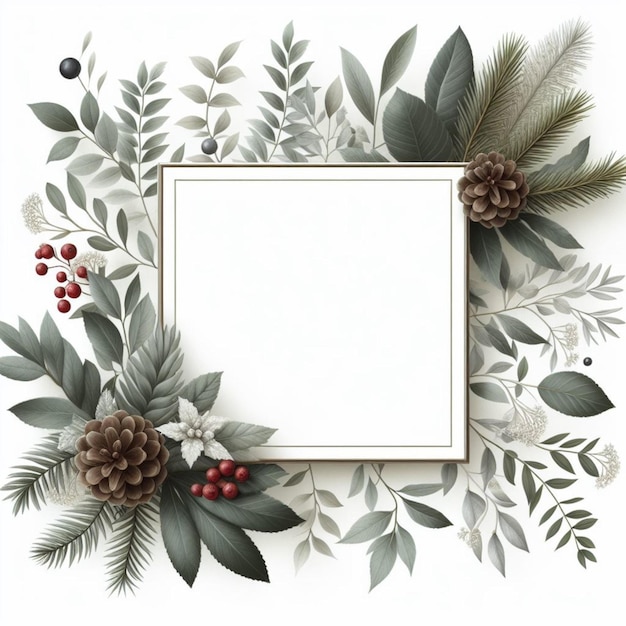 Photo simple christmas frame with leaves ai image