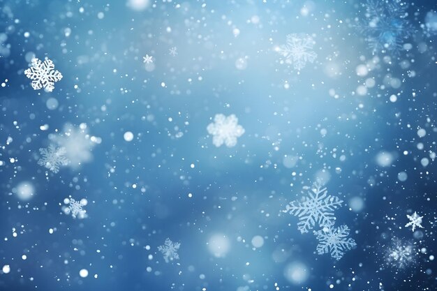 Simple christmas snowing blue bokeh background