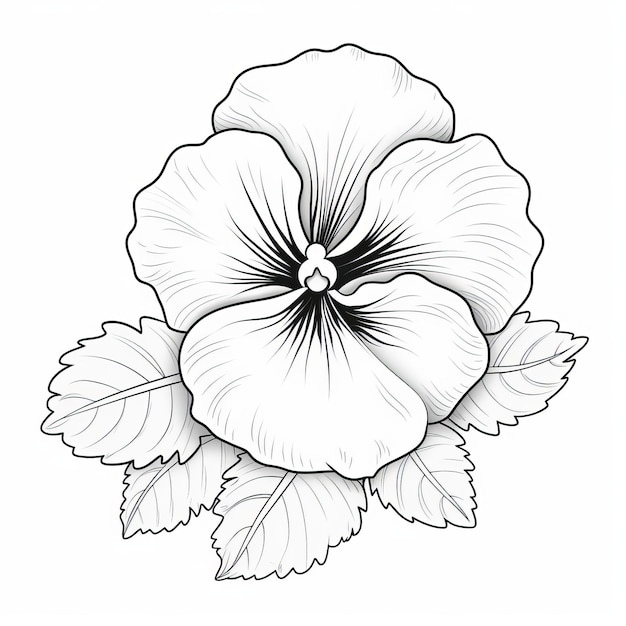 Photo simple and classic black and white pansy flower drawing for coloring book