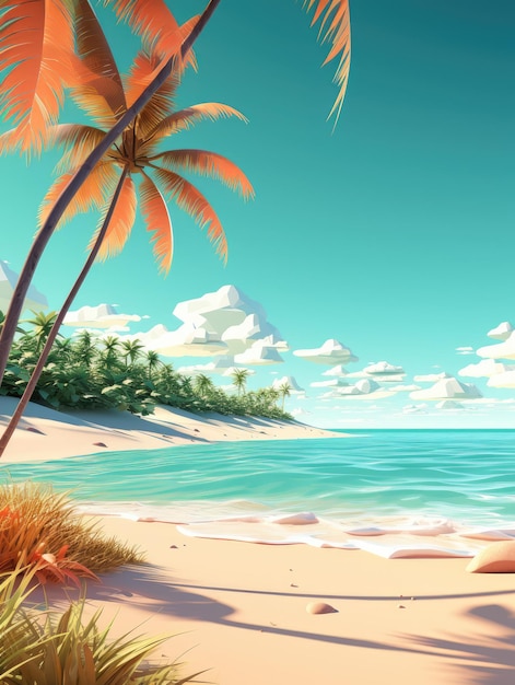 Простая и чистая сцена на пляже с несколькими пальмами