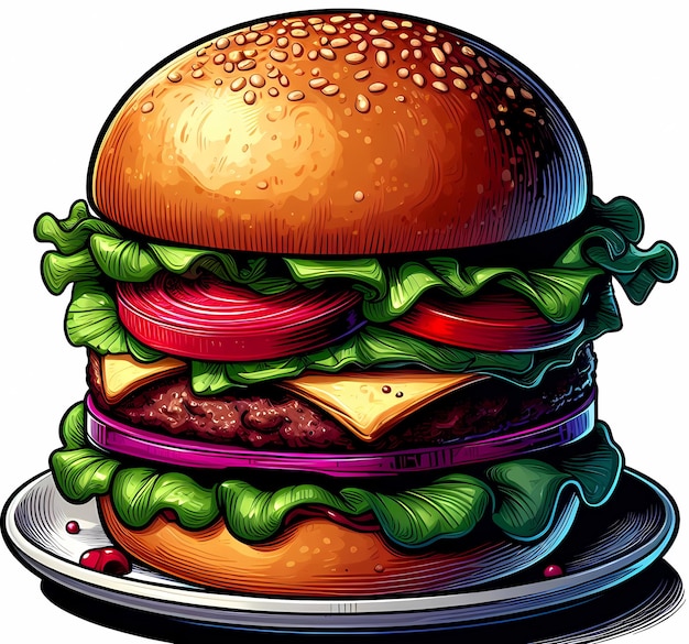 Simple and clean cartoon illustration of Aussie burger with beetroot