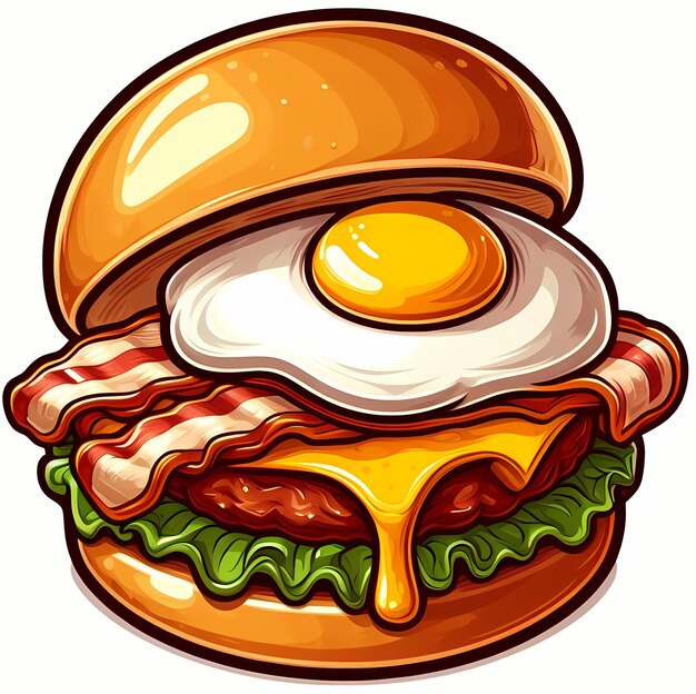 Photo simple and clean cartoon illustration of bacon and egg roll