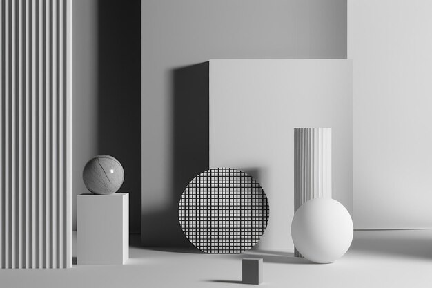 Simple and clean compositions featuring geometric shapes in neutral tones