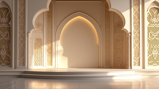 Simple clean islamic stage podium muslim background copy space product Ramadan