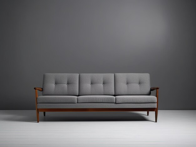 Photo simple and comfortable scandinavianstyle sofa couch with soft cushions and pillows on a blank grey