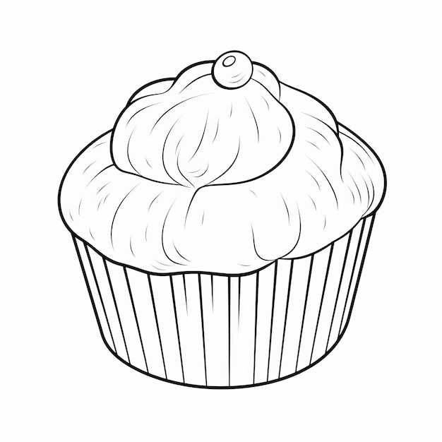 Simple Cupcake Coloring Page For Kids