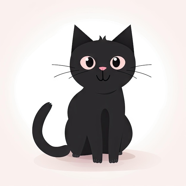 Simple and Cute Black Cat on White Background