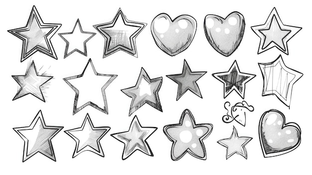 Photo simple and cute drawing of stars and hearts suitable for various design projects