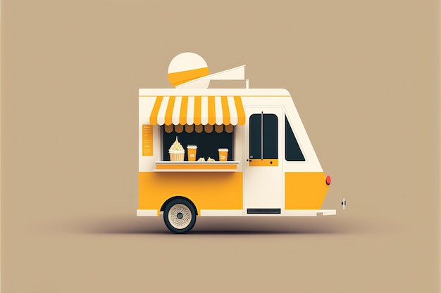 Simple digital illustration of food trailer for fast food sale with background. Generative AI