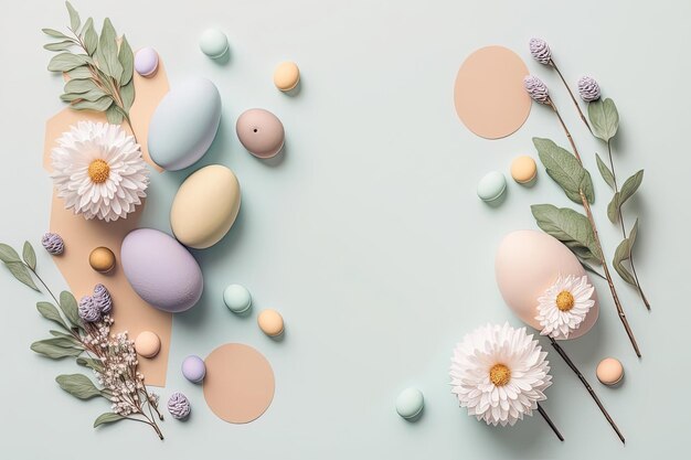 A simple Easterthemed backdrop featuring pastel shades such as pink or blue adorned with a plain white egg Generative AI