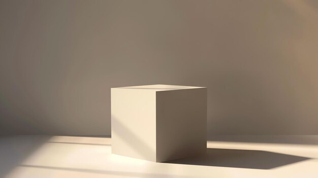 Photo simple and elegant 3d rendering of a white cube on a white background the cube is in the center of the image and is slightly elevated