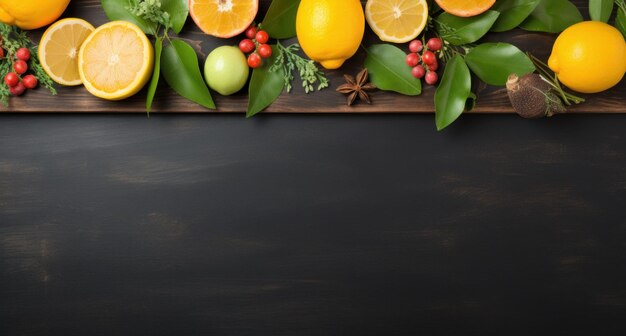 simple and elegant blackboard with fruit and citrus leaves