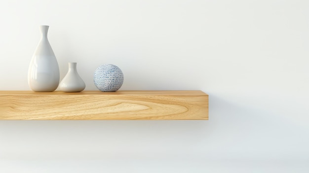 Simple yet elegant ceramic vases on a wooden shelf embodying minimalist design