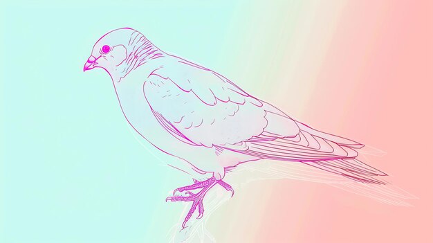 Photo a simple and elegant line drawing of a dove in pink on a gradient pastel background the dove is facing to the left of the viewer