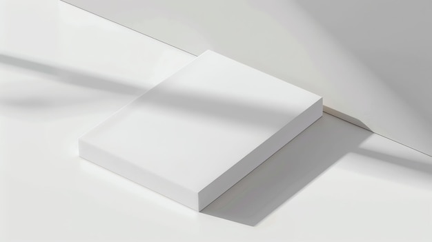a simple and elegant product display the 3d box is placed on a white surface with a soft light shining down on it