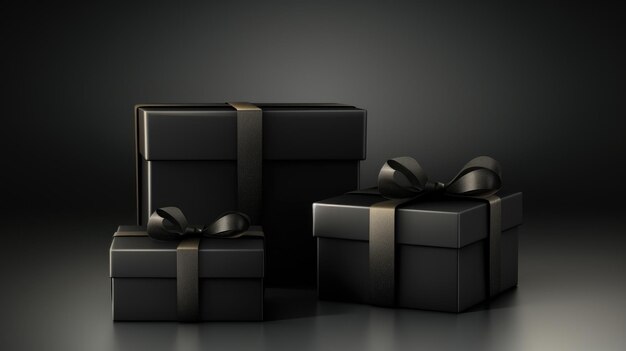 Simple yet elegant set of two black boxes with black bow Perfect for gifting or packaging small items Versatile and suitable for various occasions