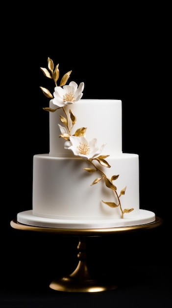 Photo a simple and elegant white wedding cake with gold accents