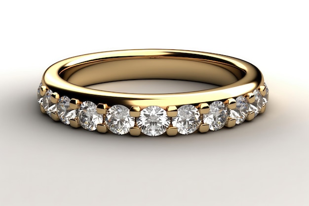 A Simple And Elegant Yellow Gold Band With A Row Of Diamonds White Background Generative AI