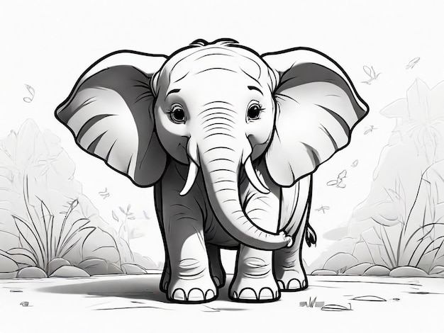 Photo simple elephant outline draw coloring book