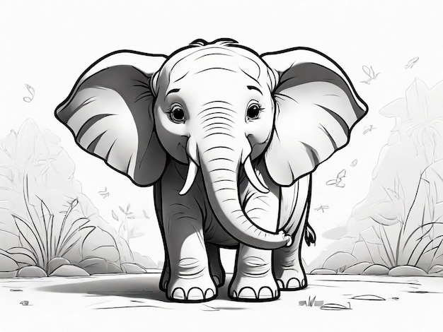 Simple elephant outline draw coloring book