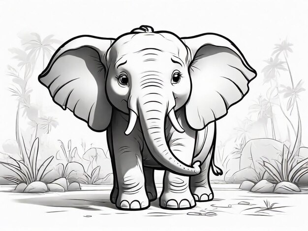 Simple elephant outline draw coloring book