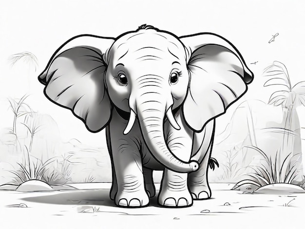 Simple elephant outline draw coloring book