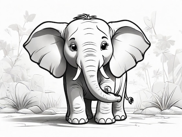 Simple elephant outline draw coloring book