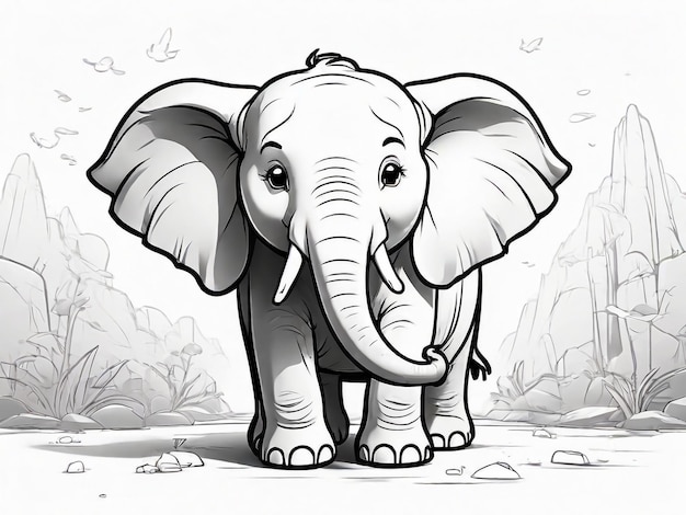 Photo simple elephant outline draw coloring book