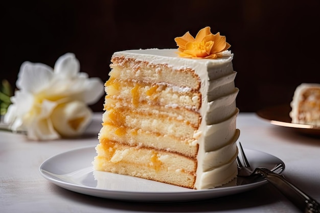 Simple yet exquisite layered cake with delicate frosting and garnish created with generative ai