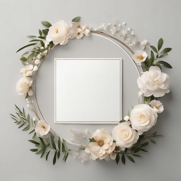 Simple floral frame with colorful flowers white space wedding card
