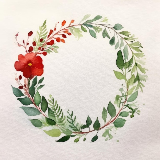 Photo simple flower and leaf circle watercolor