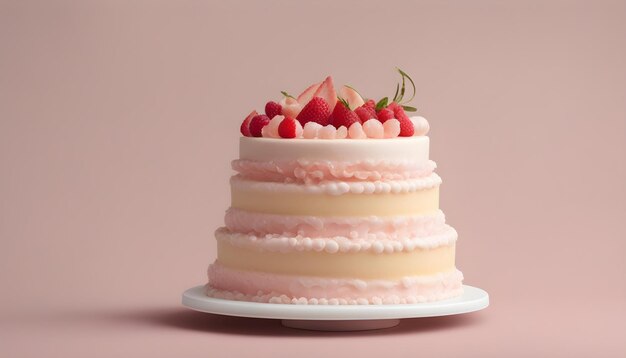 Simple fresh cream cake with mix berries isolated with soft background