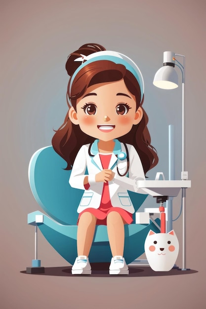 Photo simple girl cute vector design dentist flat