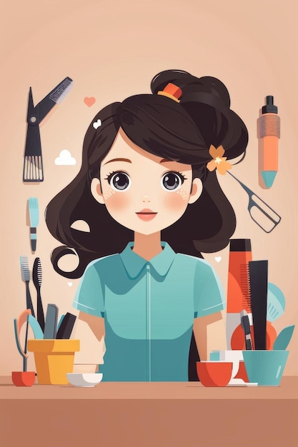 simple girl cute vector design Hair Stylist flat