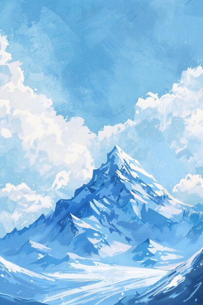 Foto semplico paesaggio di montagna in stile gouache cielo bianco e blu