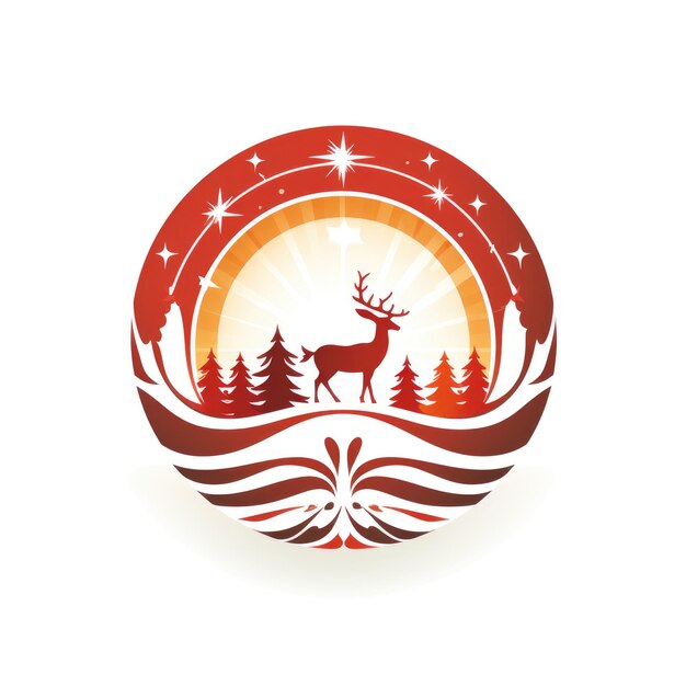 Simple graphic logo of color styled deer in forest on white background