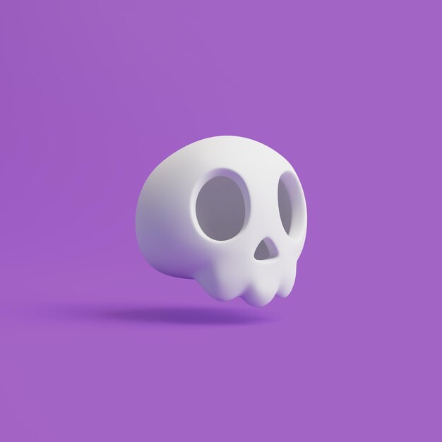 Simple halloween cartoon skull on purple background happy halloween concept 3d render illustration